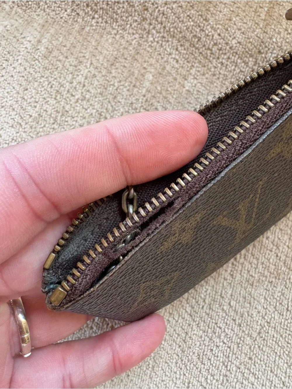 Louis Vuitton Brown Monogram Key Ring & Pouch AUTHENTIC